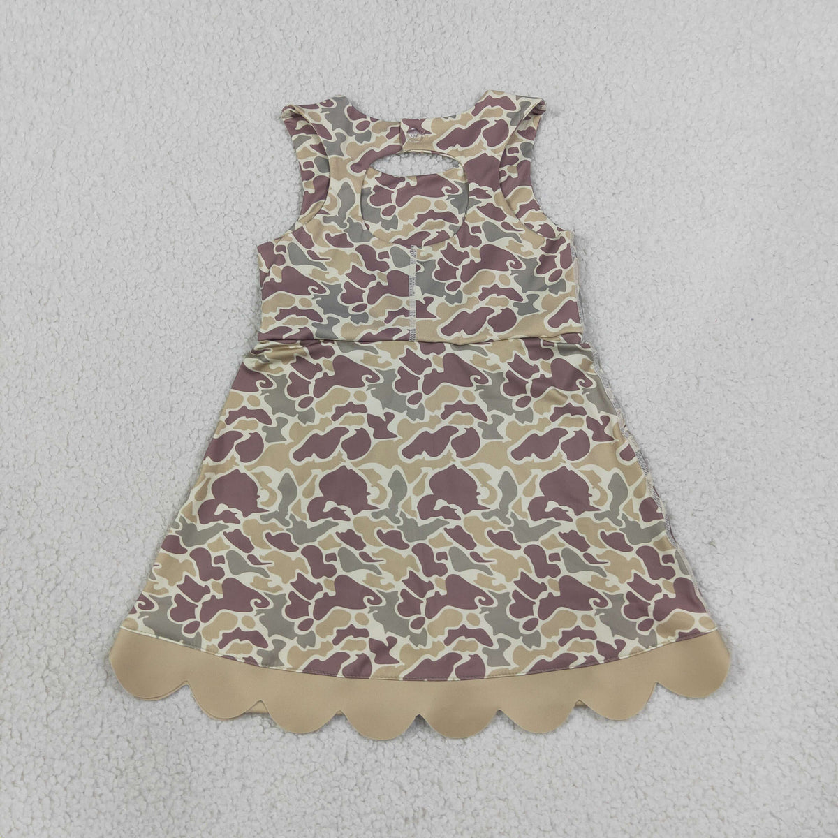 GSD4228 Hunting Camo Bows Scallop Edge Yoga Girl's Dress Onesie