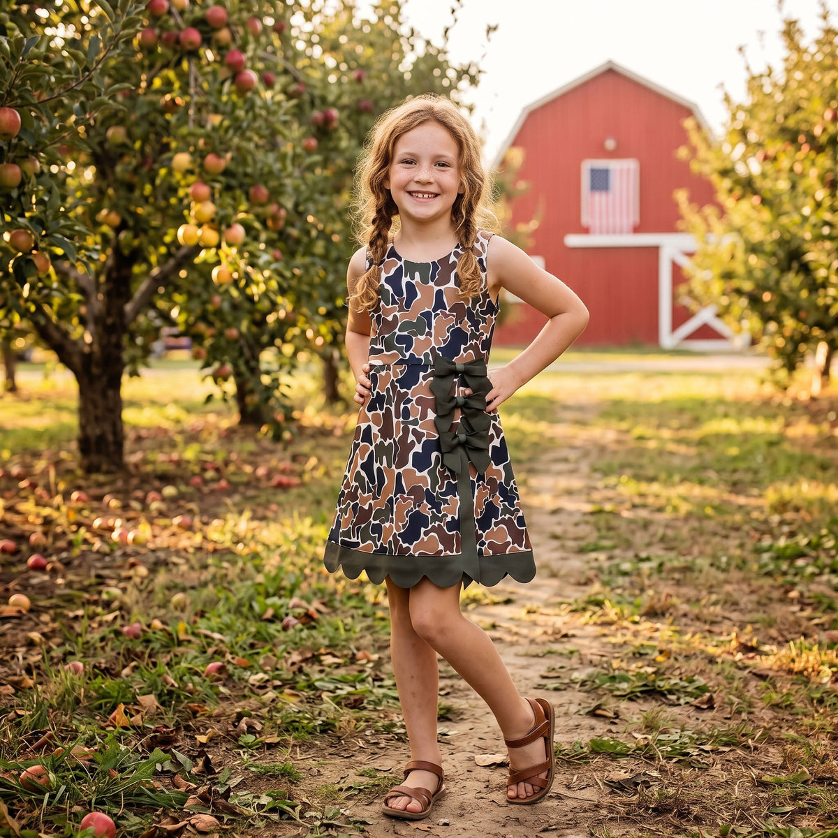 GSD4229 Hunting Camo Scallop Edge Yoga Girl's Dress Onesie