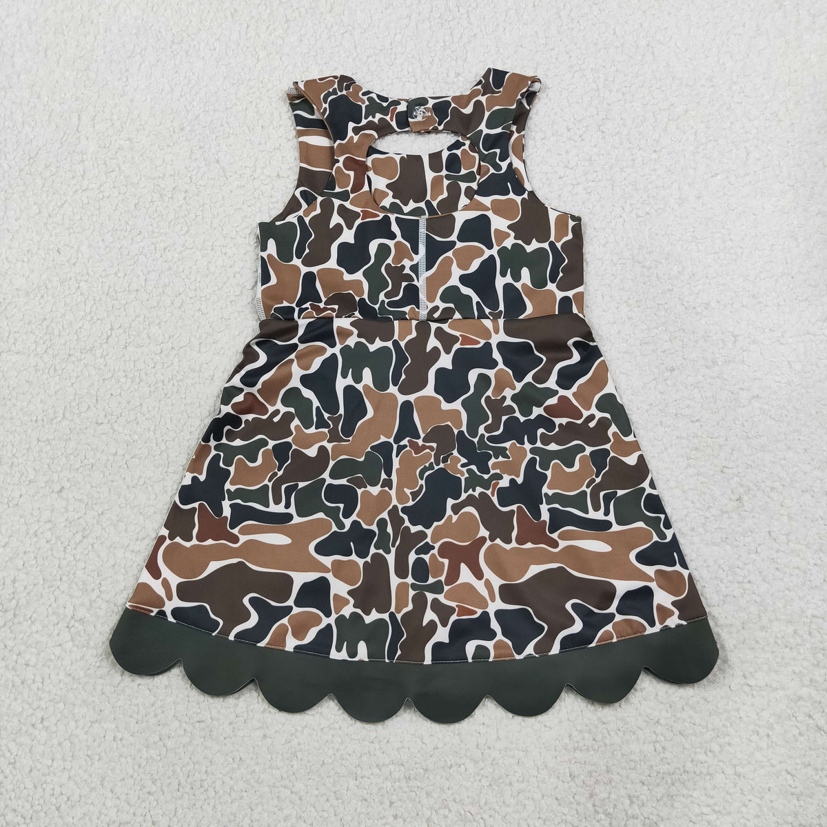 GSD4229 Hunting Camo Scallop Edge Yoga Girl's Dress Onesie