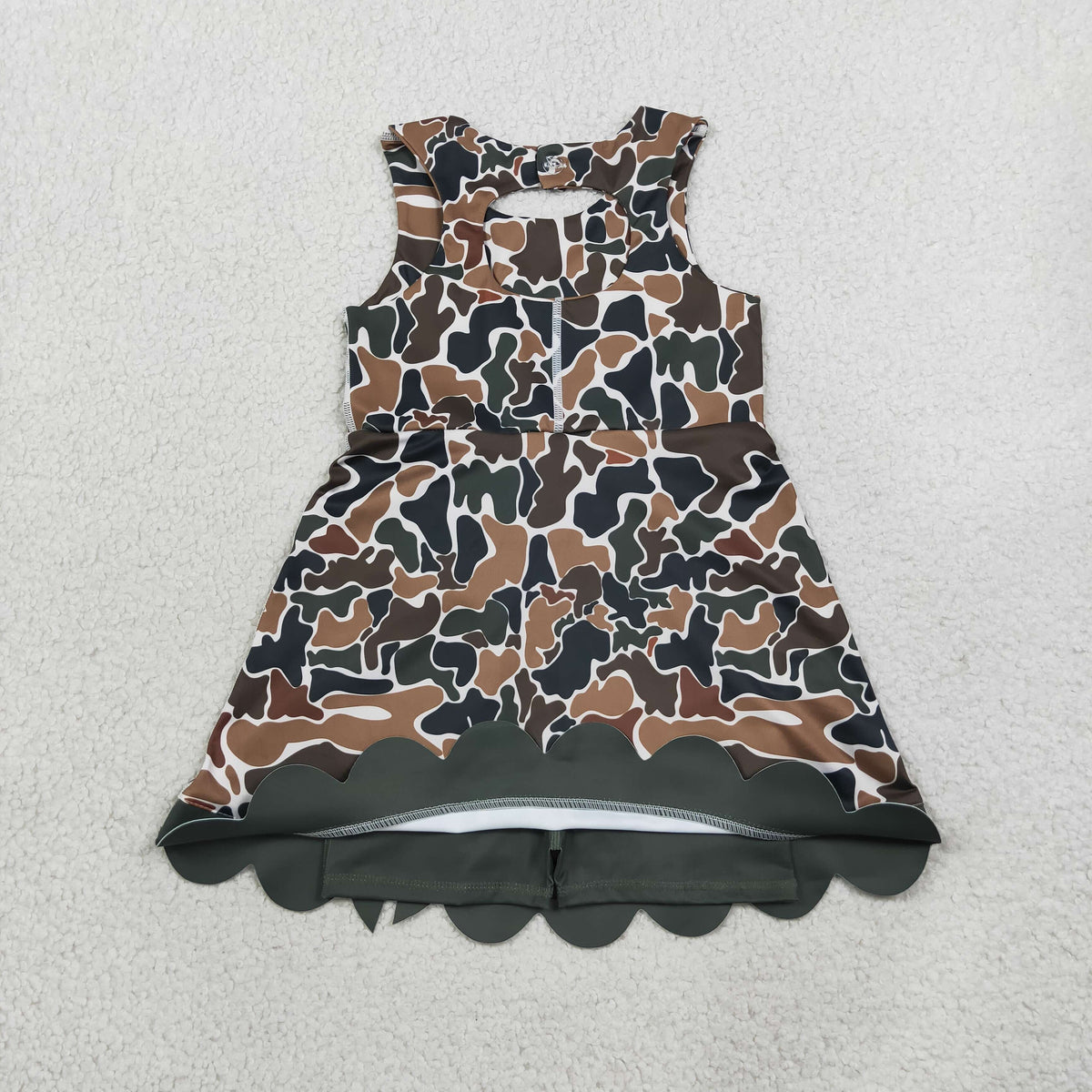 GSD4229 Hunting Camo Scallop Edge Yoga Girl's Dress Onesie