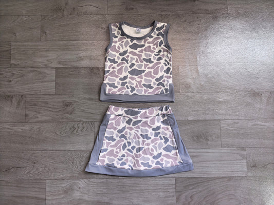 NO MOQ preorder GSD4230 Gray Blue Camo Sleeveless Top with Skirts for Girls Yoga Sets 202607