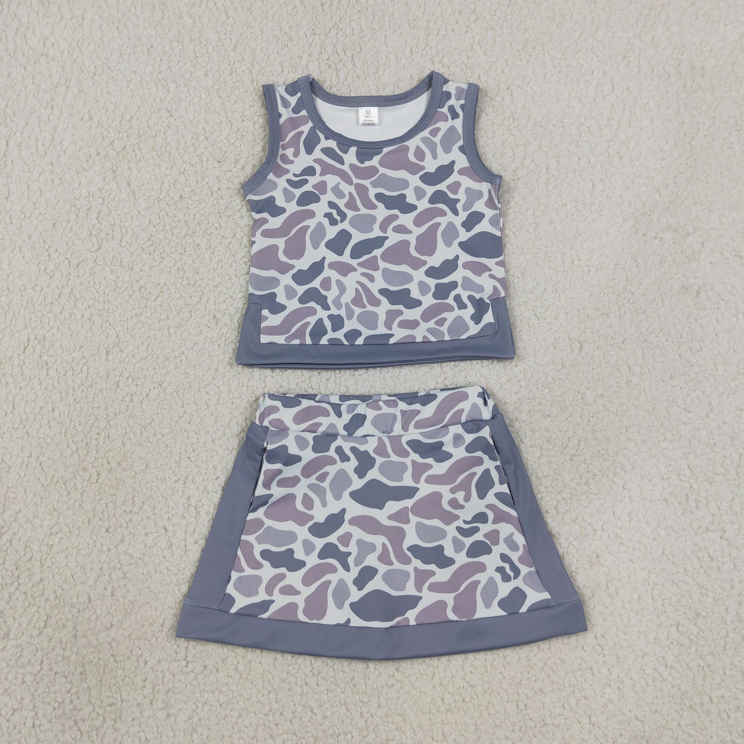 GSD4230 Gray Blue Camo Sleeveless Top with Skirts for Girls Yoga Sets 202607 RTS