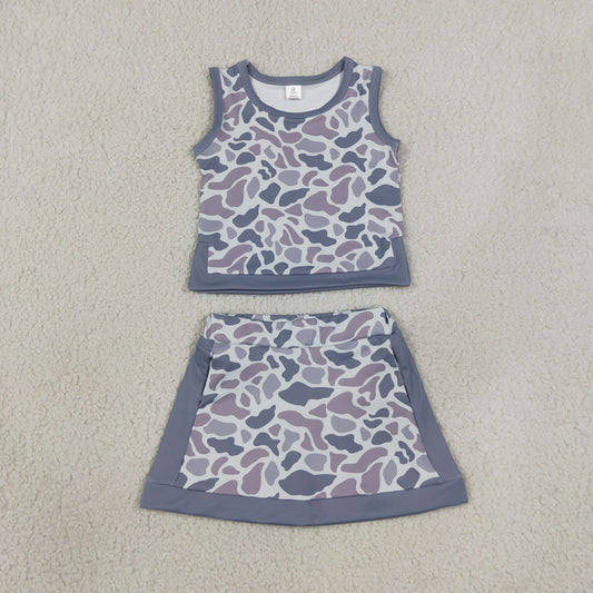 GSD4230 Gray Blue Camo Sleeveless Top with Skirts for Girls Yoga Sets 202607 RTS