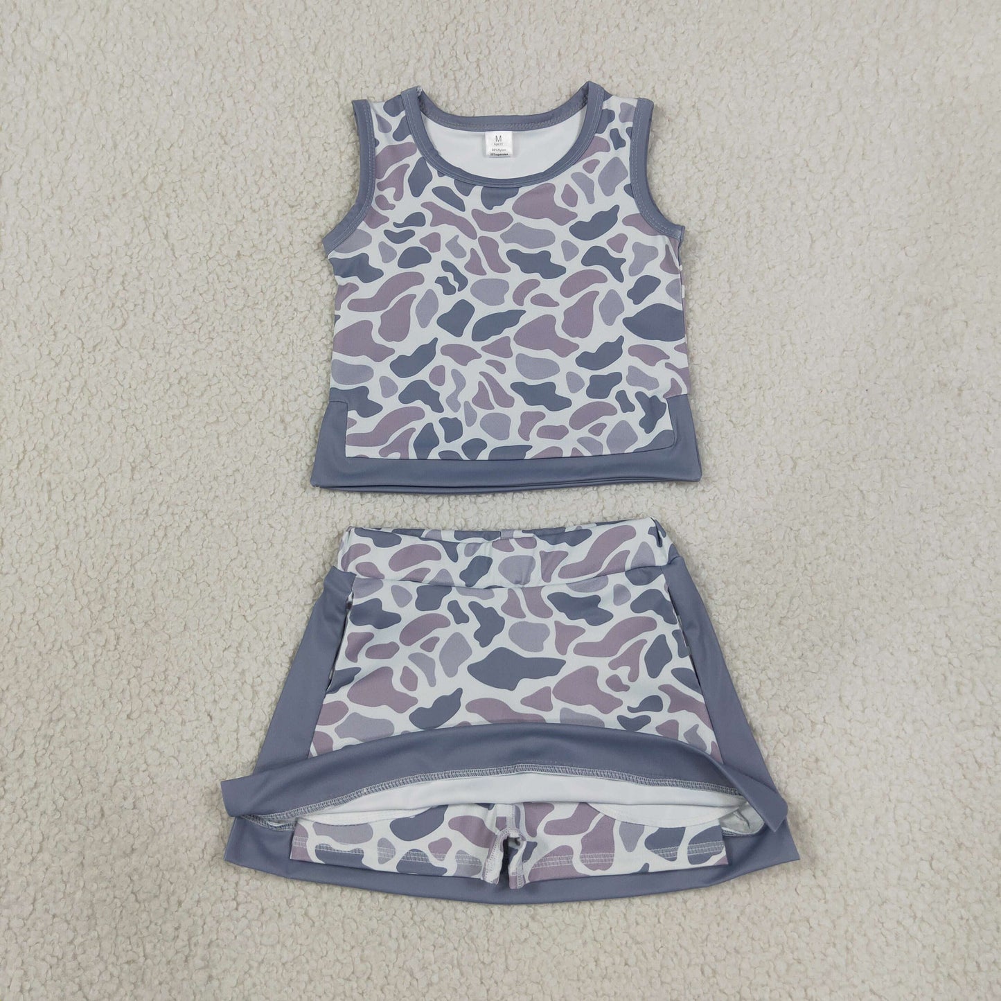 GSD4230 Gray Blue Camo Sleeveless Top with Skirts for Girls Yoga Sets 202607 RTS