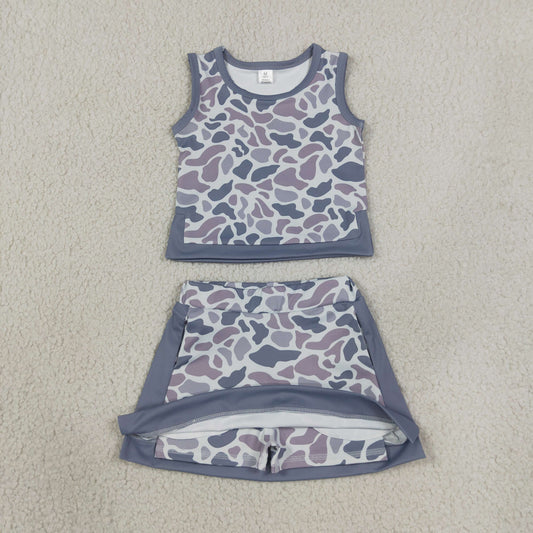 GSD4230 Gray Blue Camo Sleeveless Top with Skirts for Girls Yoga Sets 202607 RTS