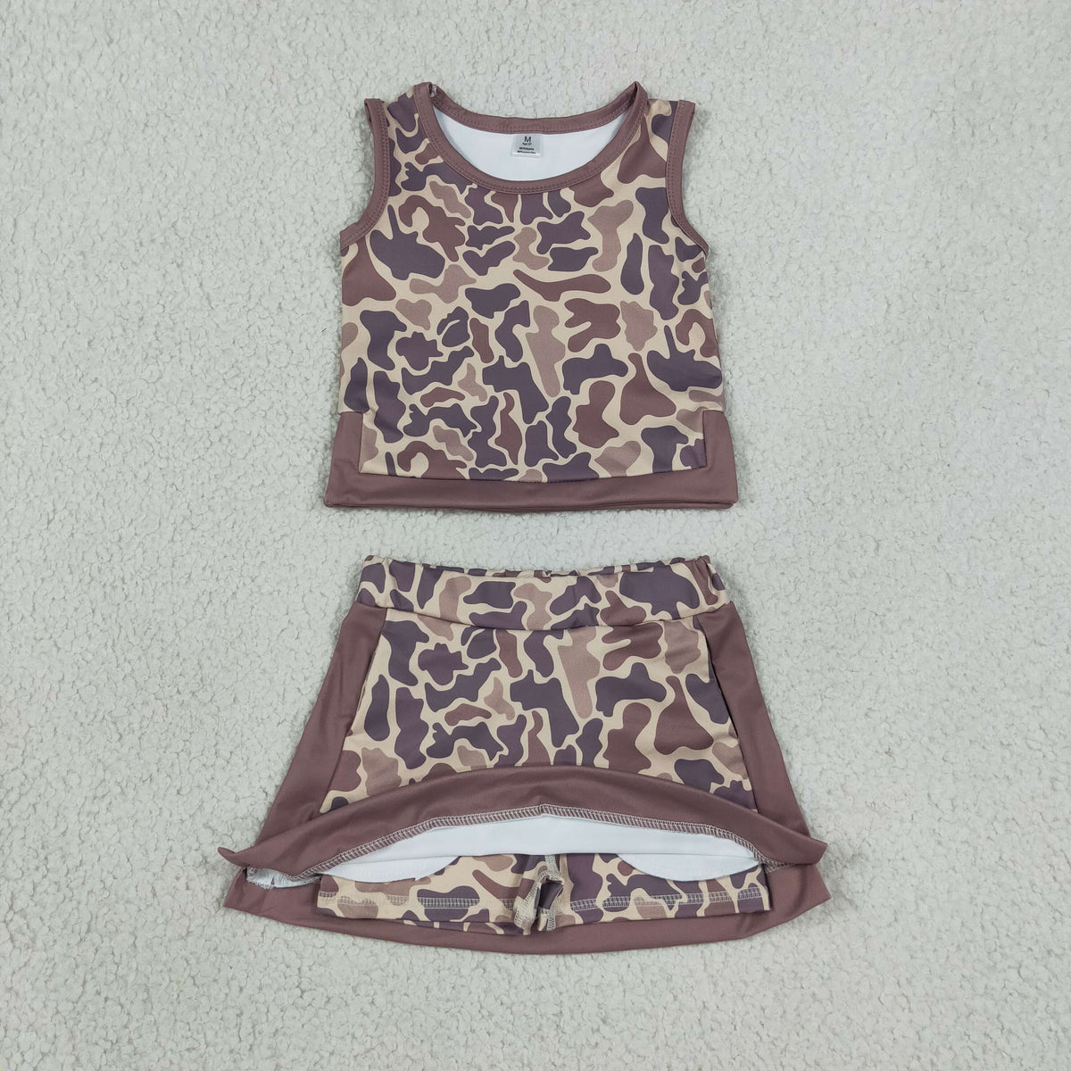 GSD4231 Brown Camo Sleeveless Top with Skirts for Girls Yoga Sets 202608 RTS