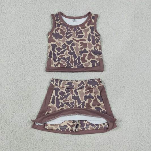 GSD4231 Brown Camo Sleeveless Top with Skirts for Girls Yoga Sets 202608 RTS