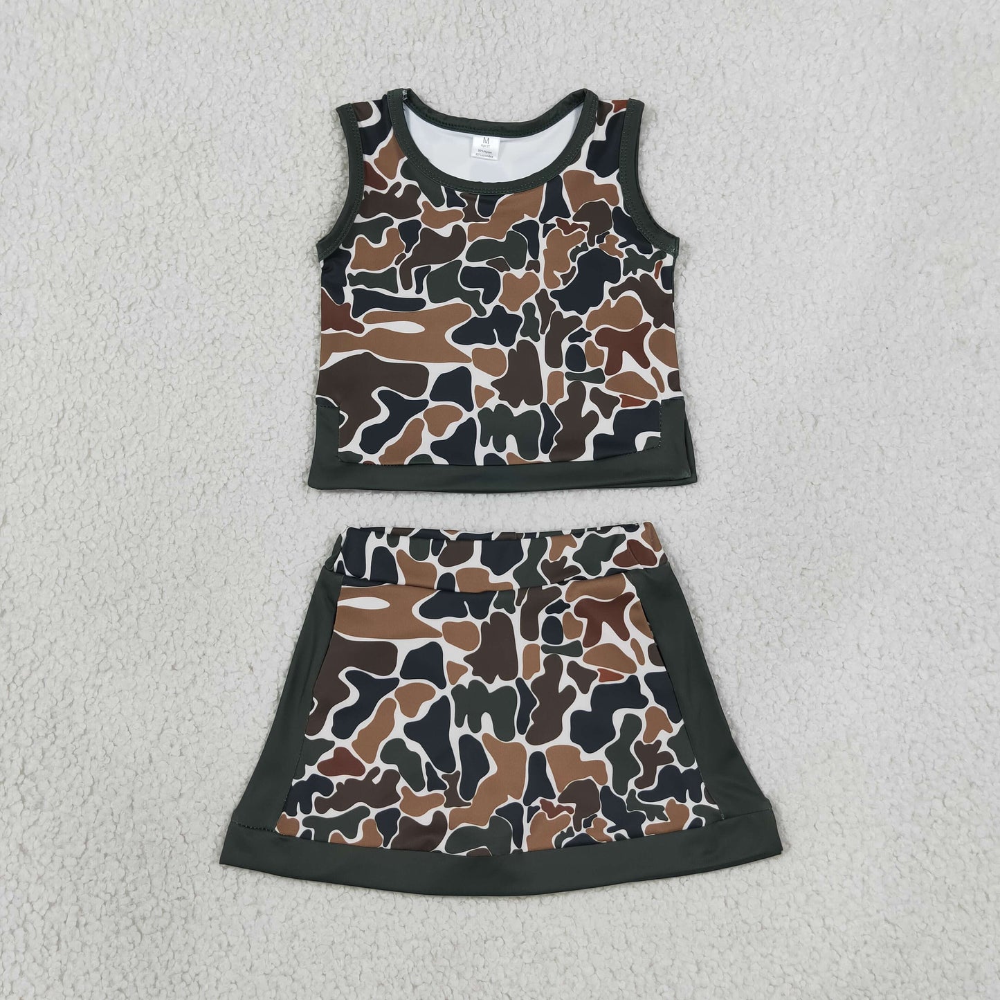 GSD4233 Dark Green Brown Camo Sleeveless Top with Skirts for Girls Yoga Sets 202607 RTS