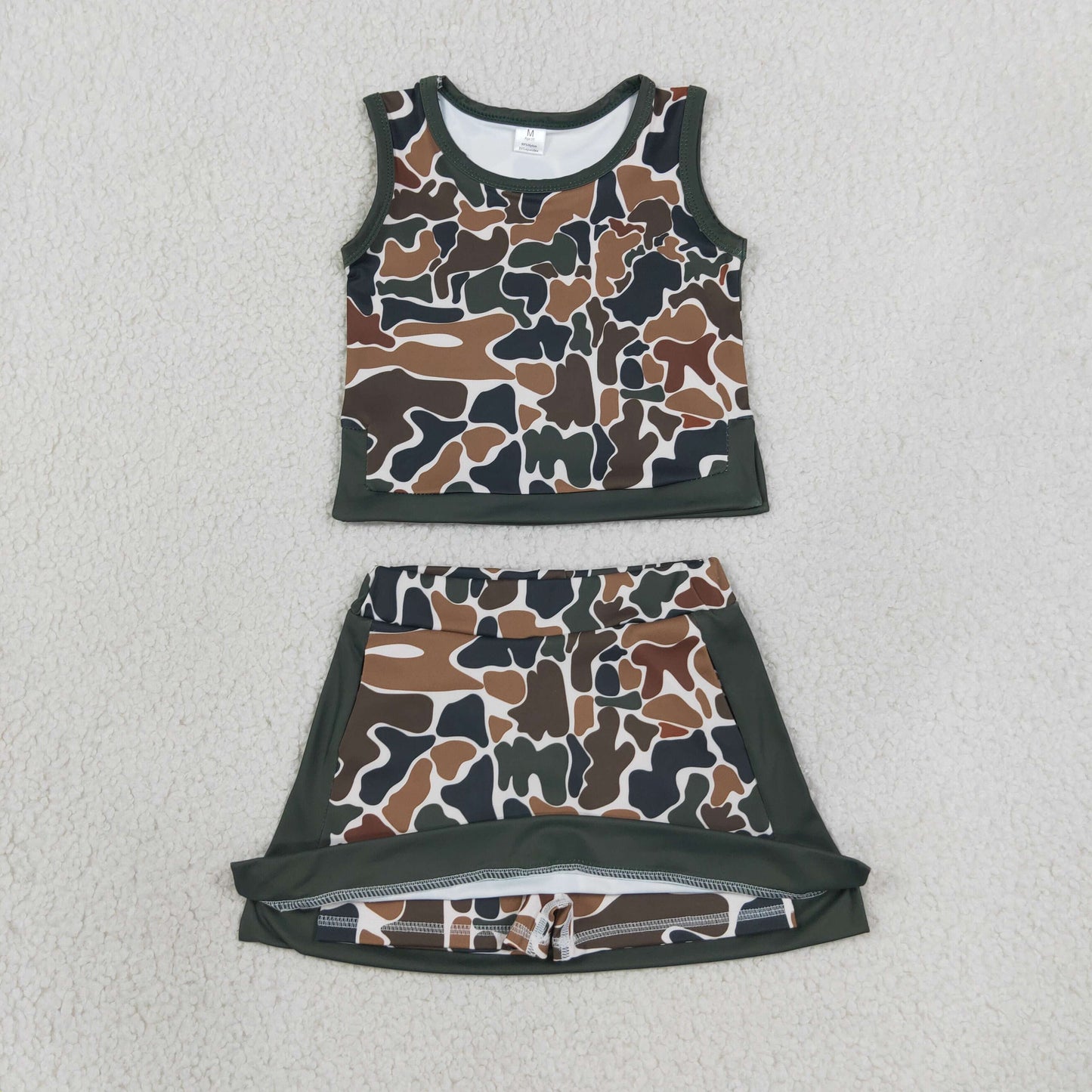 GSD4233 Dark Green Brown Camo Sleeveless Top with Skirts for Girls Yoga Sets 202607 RTS