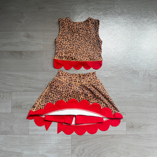 NO MOQ preorder GSD4234 Brown Leopard Red Bows Scalloped Sleeveless Skirts for Girls Yoga Sets 202607