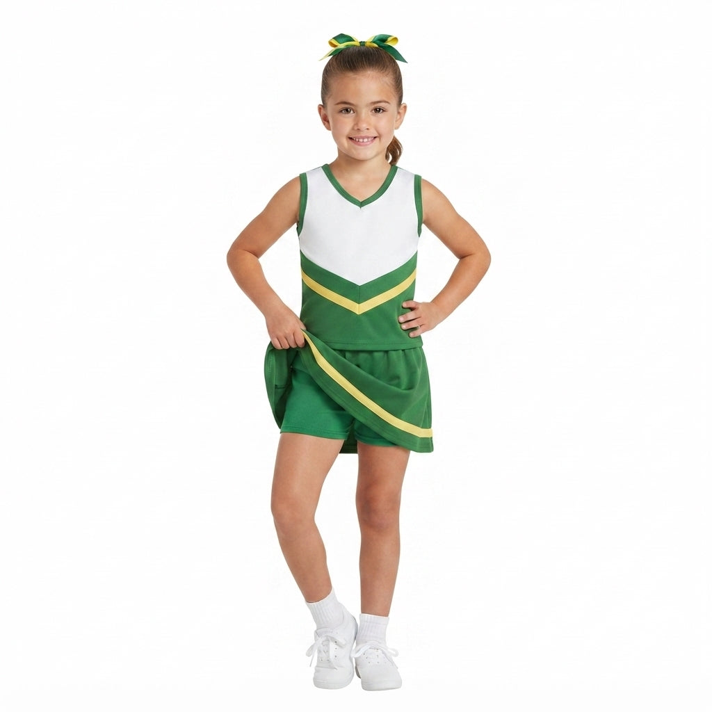 GSD4238 Team Stripe Green Cheer Yoga Girls Skorts Set 202609 RTS