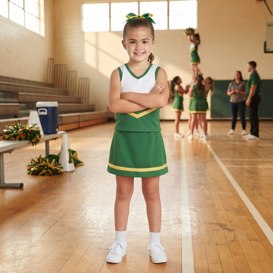 GSD4238 Team Stripe Green Cheer Yoga Girls Skorts Set 202609 RTS
