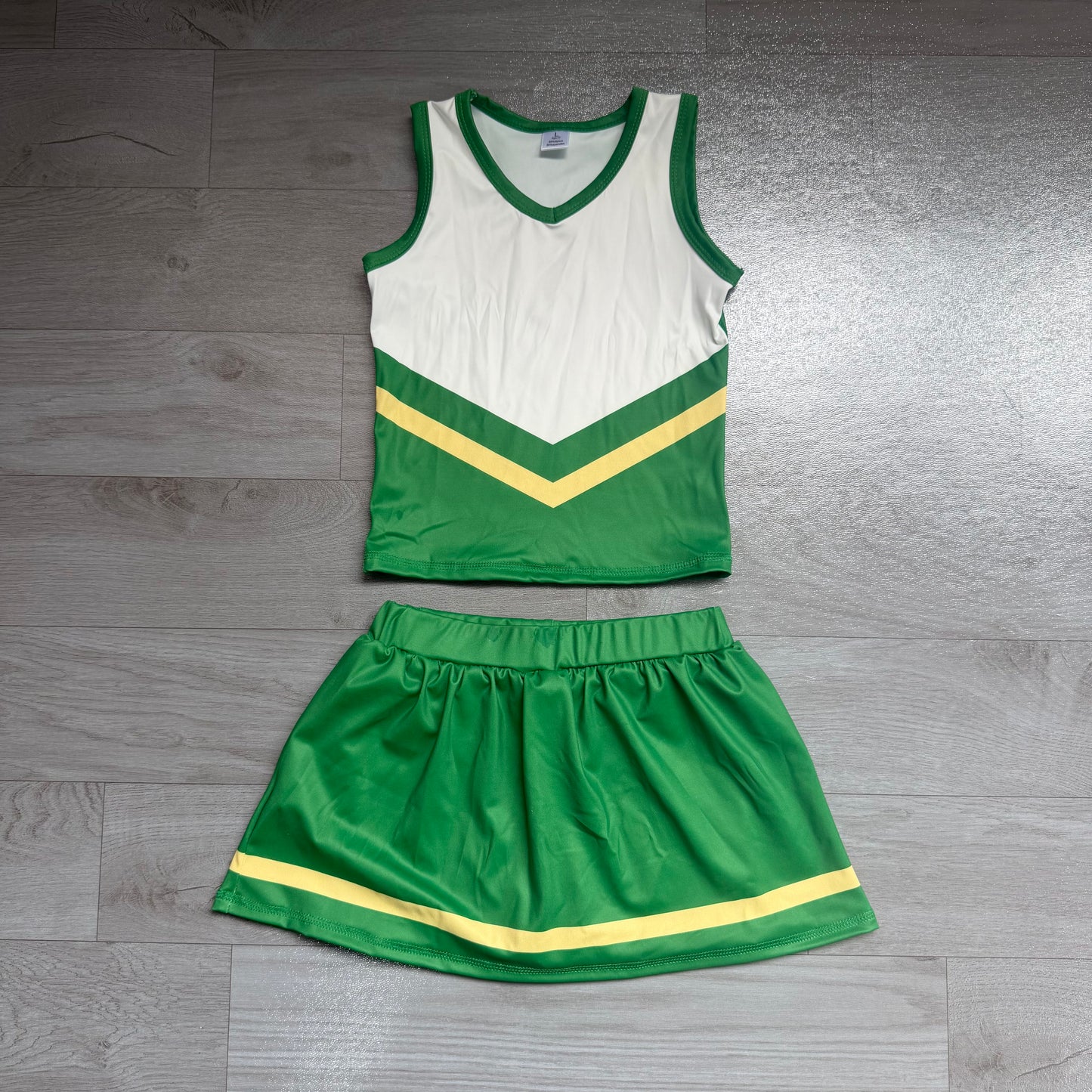 NO MOQ preorder GSD4238 GO TEAM Yellow Green White Stripe Sleeveless Top with Skirts for Girls Yoga Sets 202607