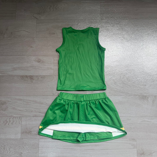 NO MOQ preorder GSD4238 GO TEAM Yellow Green White Stripe Sleeveless Top with Skirts for Girls Yoga Sets 202607