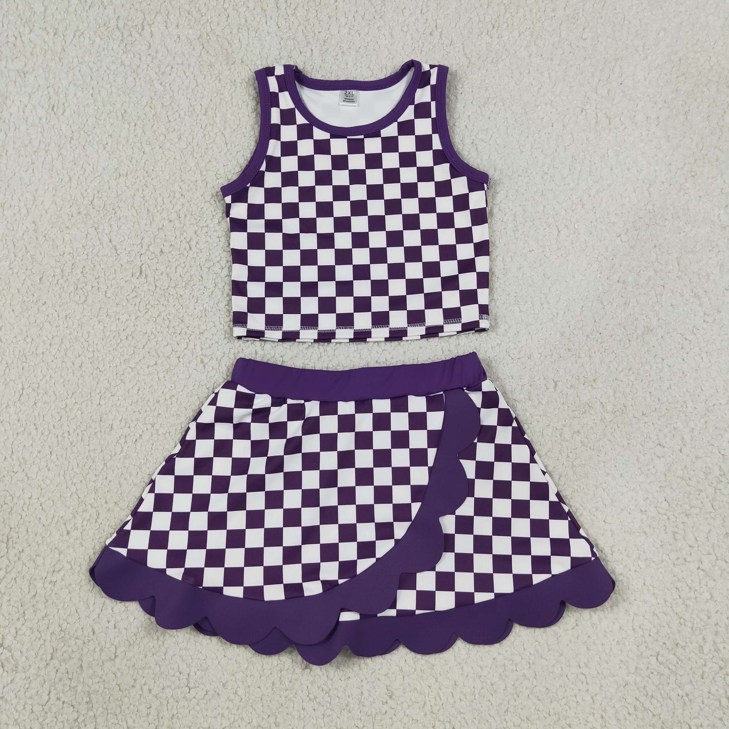 GSD4251 Purple Plaid Scallop Edge Yoga Girls Skorts Set 202609 RTS