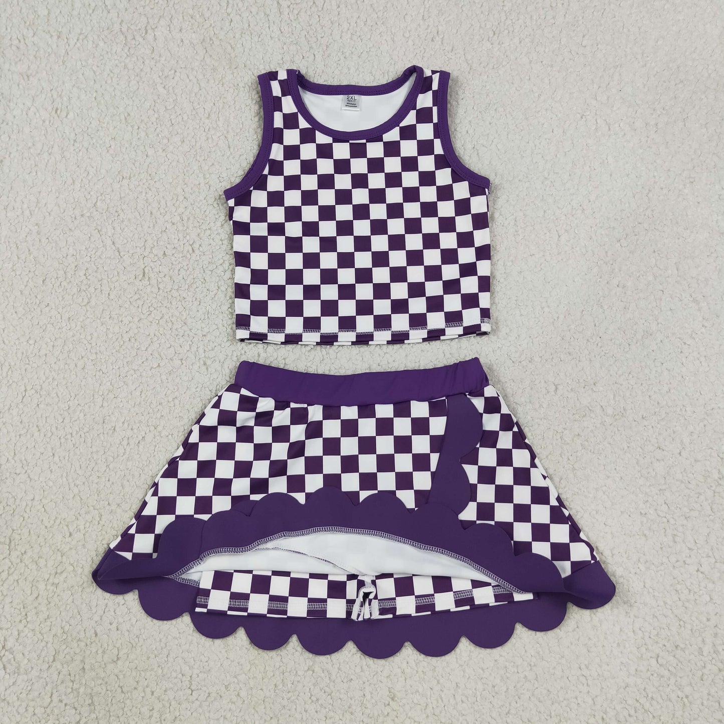 GSD4251 Purple Plaid Scallop Edge Yoga Girls Skorts Set 202609 RTS