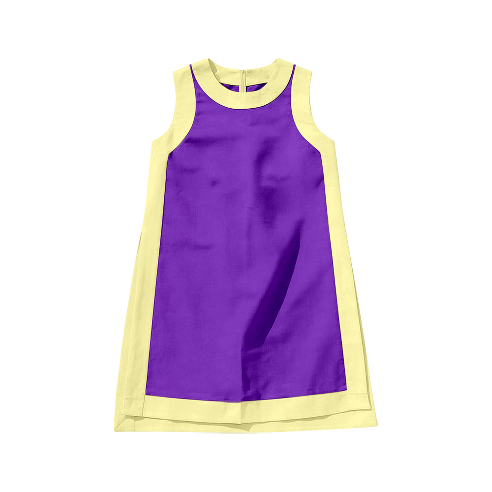MOQ 5 PCS Preorder GSD4253 Purple Yellow Patchwork Sleeveless Yoga Dresses for Girls 202606