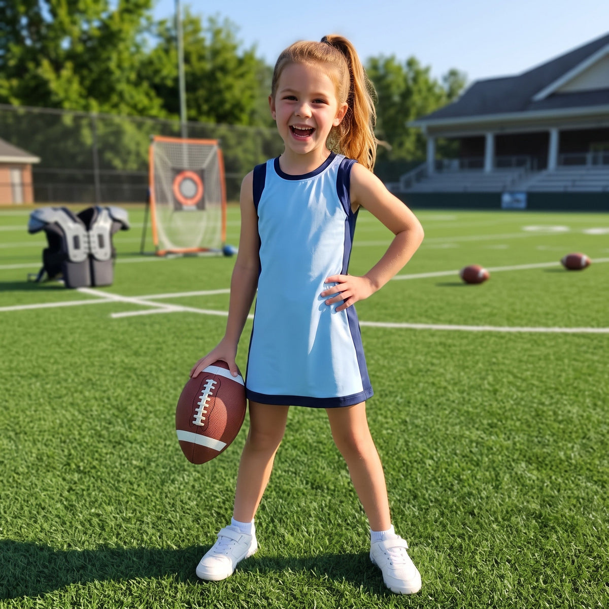 GSD4256 Solid Color Blue Yoga Girl's Dress