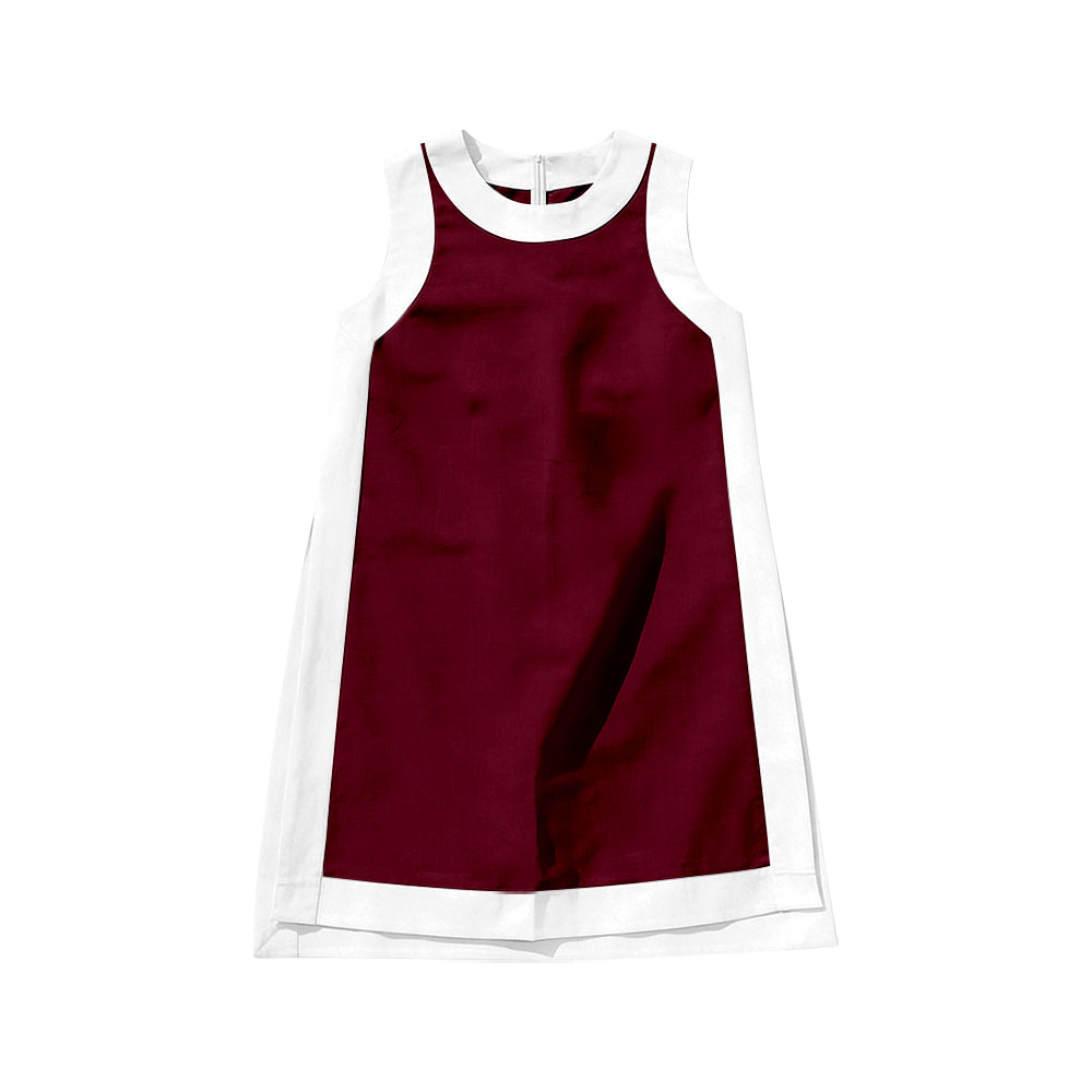 MOQ 5 PCS Preorder GSD4257 Dark Red White Patchwork Sleeveless Yoga Dresses for Girls 202606
