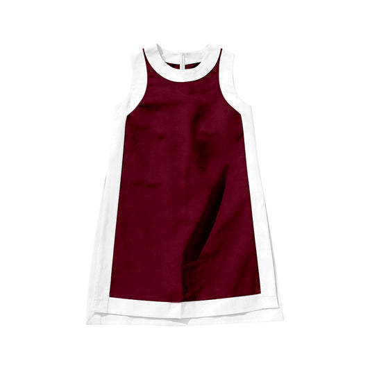 MOQ 5 PCS Preorder GSD4257 Dark Red White Patchwork Sleeveless Yoga Dresses for Girls 202606