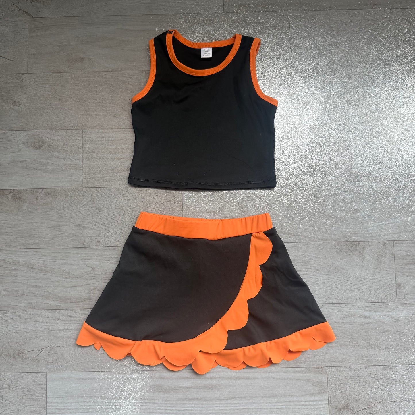 NO MOQ preorder GSD4259 Orange Scalloped Black Sleeveless Skirts for Girls Yoga Sets 202607