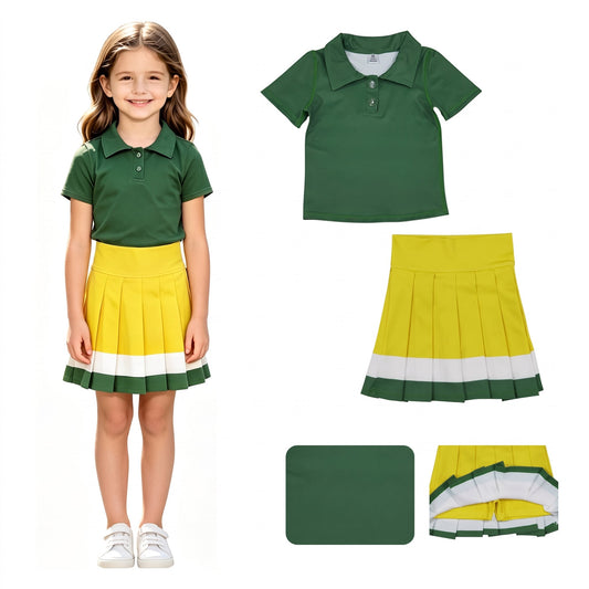 GSD4261 RTS kids girl clothes yoga green print girl summer yoga set sports clothing set
