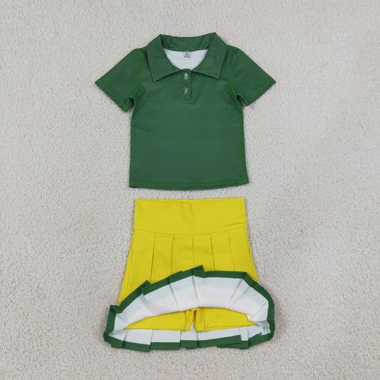 GSD4261 RTS kids girl clothes yoga green print girl summer yoga set sports clothing set