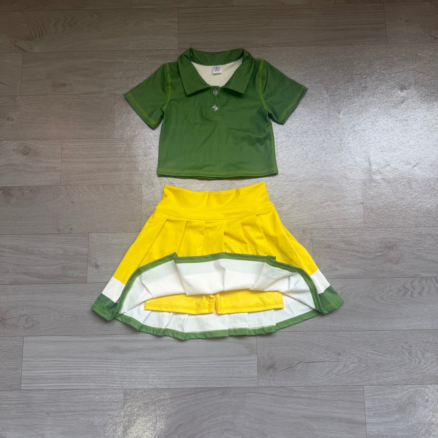 NO MOQ preorder GSD4261 GO TEAM Solid Dark Green Polo Short Sleeve Top with Pleated Skirts for Girls Yoga Sets 202607