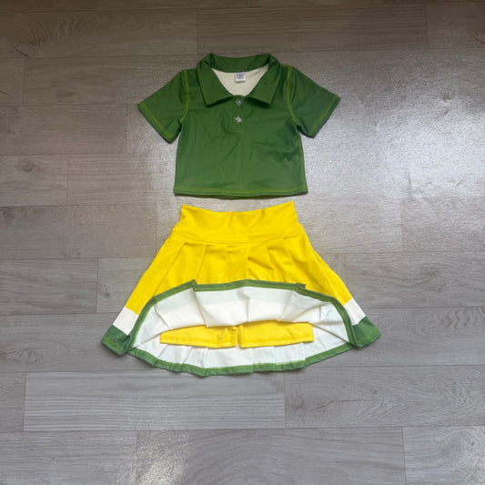 NO MOQ preorder GSD4261 GO TEAM Solid Dark Green Polo Short Sleeve Top with Pleated Skirts for Girls Yoga Sets 202607