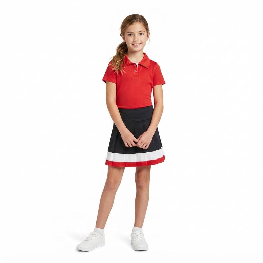 GSD4262 Red Pleated Yoga Polo Girls Skorts Set