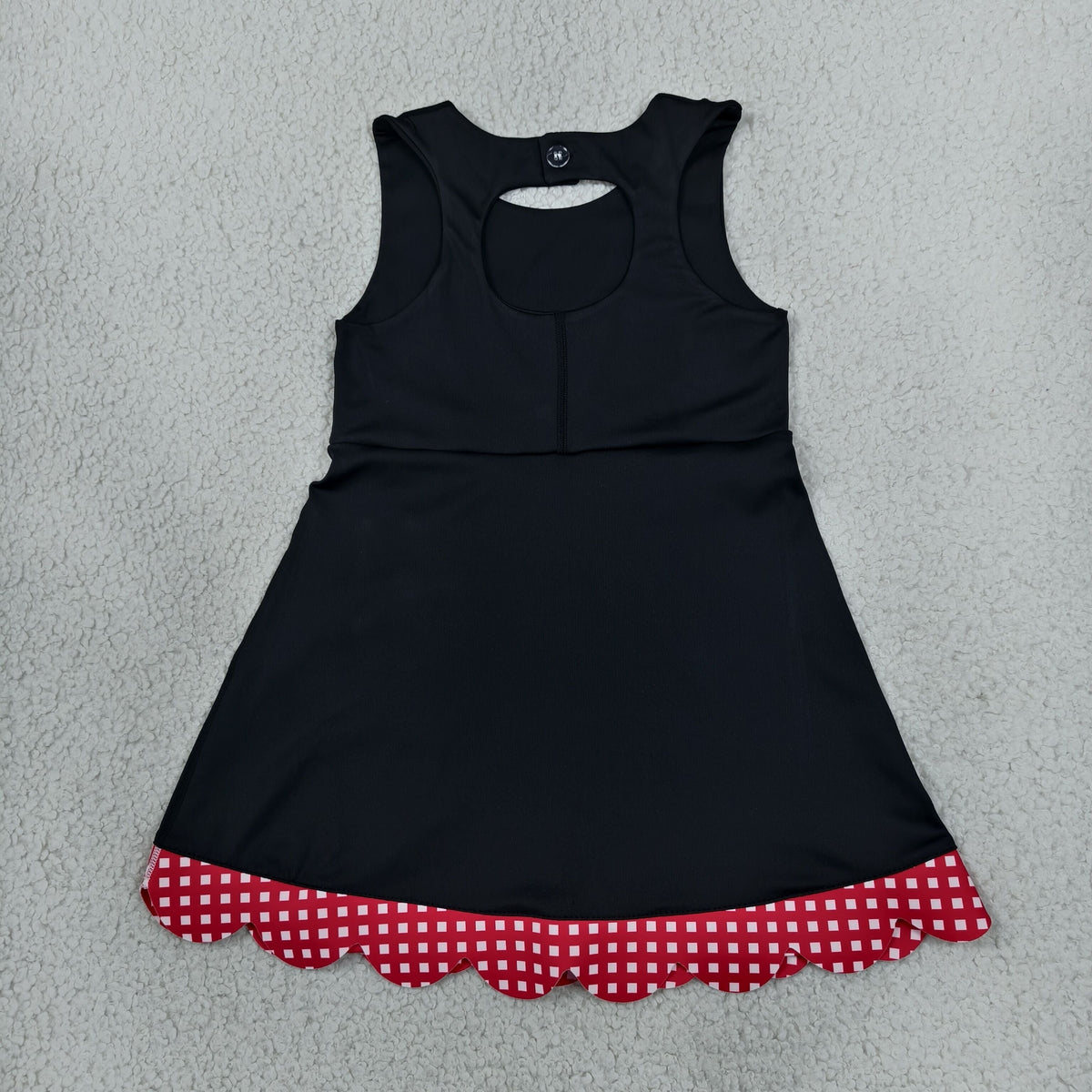 GSD4263 Red Plaid Black Scallop Edge Yoga Girl's Dress Onesie