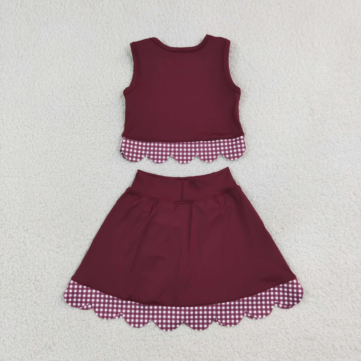 GSD4266 Red Plaid Bows Scallop Edge Yoga Girls Skorts Set 202609 RTS