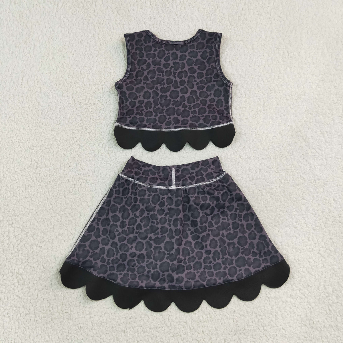 GSD4268 Black Leopard Bows Scallop Edge Yoga Girls Skorts Set 202609 RTS