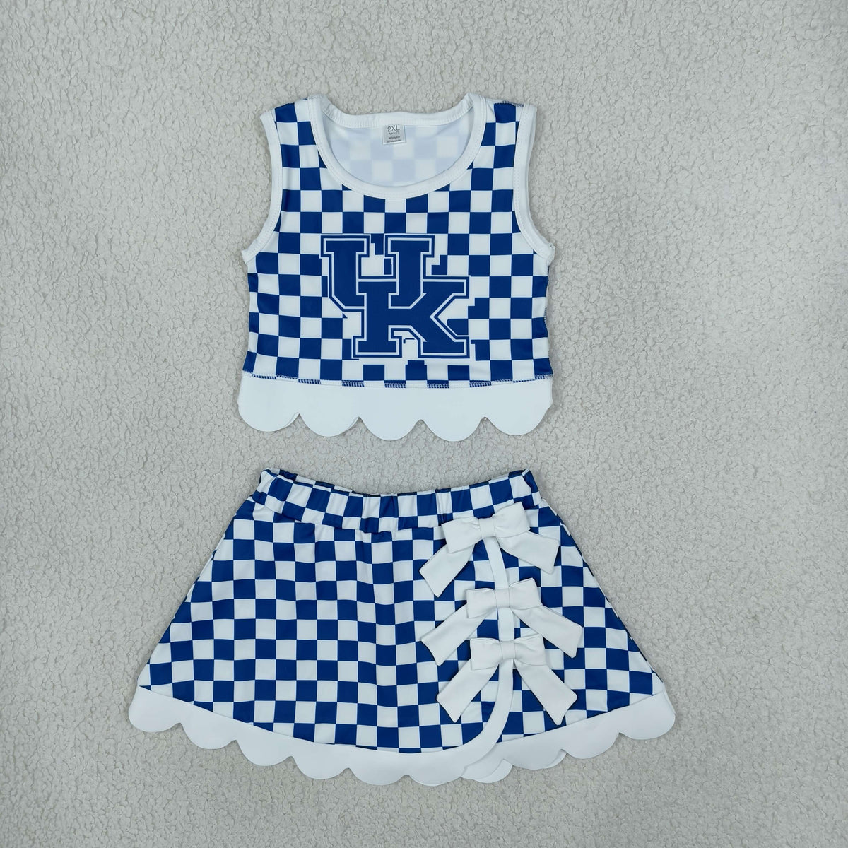 GSD4283 School Team Mascot Plaid Bows Scallop Edge Yoga Girls Skorts Set