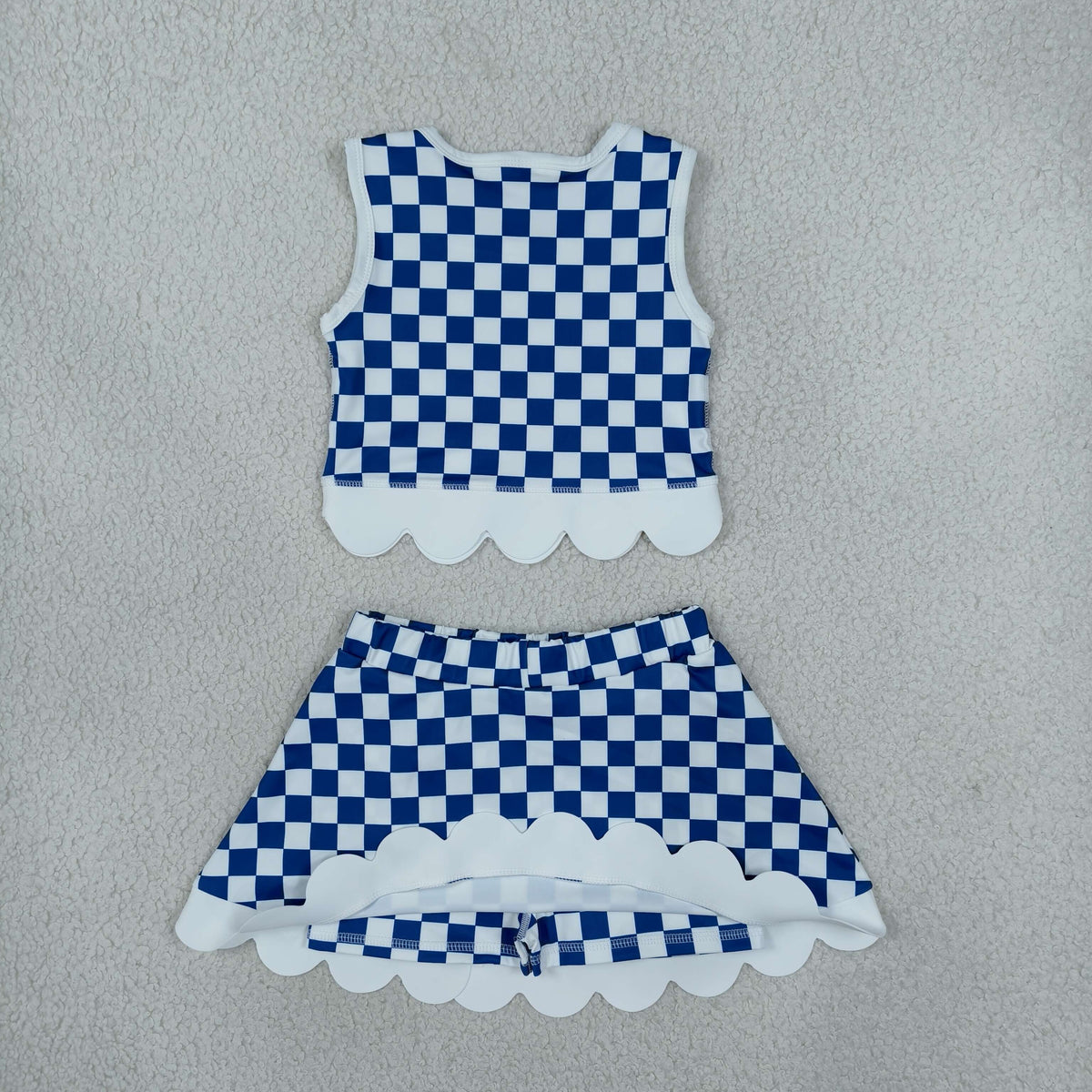 GSD4283 School Team Mascot Plaid Bows Scallop Edge Yoga Girls Skorts Set