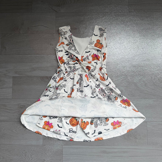 NO MOQ Preorder GSD4291 Halloween Pumpkin Cartoon White Sleeveless Yoga Dresses for Girls 202607