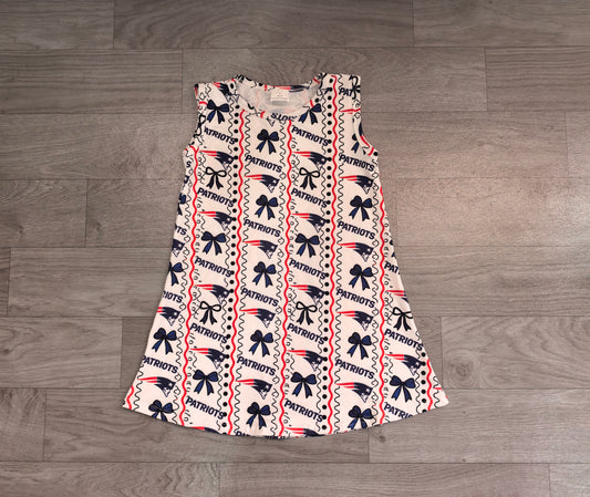NO MOQ Preorder GSD4293 GO TEAM PATRIOTS Bows Dots Sleeveless Dresses for Girls 202608