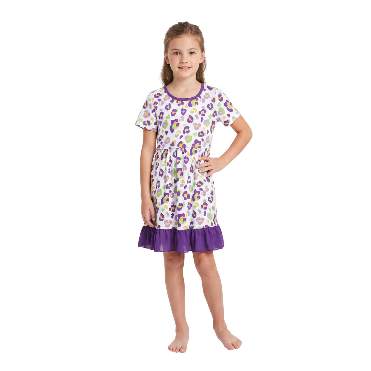GSD4321 Mardi Gras Leopard Purple Girl's Dress