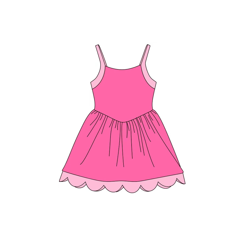 Preorder MOQ 5 pcs Each Style Solid Colorful Straps Yoga Scallop Edge Girl's Dress 202609