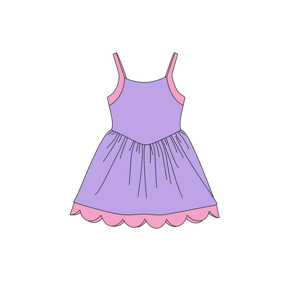 Preorder MOQ 5 pcs Each Style Solid Colorful Straps Yoga Scallop Edge Girl's Dress 202609
