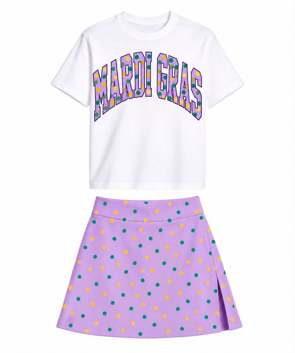 Preorder MOQ 5 pcs GSD4338 Mardi Gras Dots Purple Yoga Girls Skorts Set