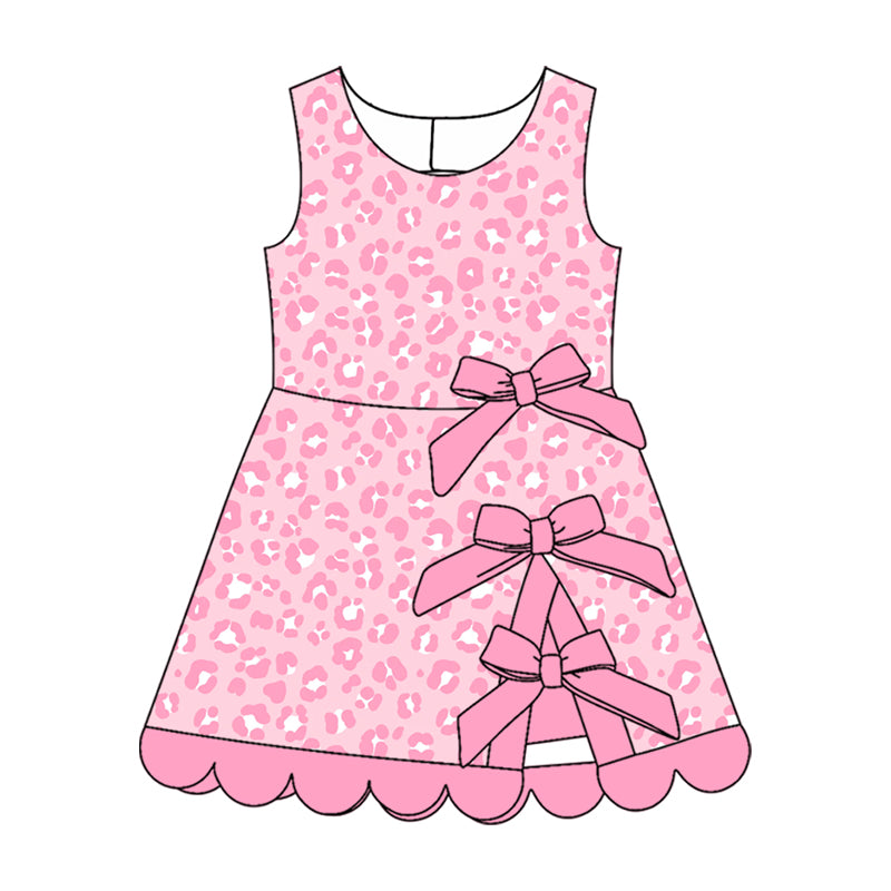 Preorder MOQ 5 pcs Each Style Colorful Leopard Bows Scallop Edge Yoga Girl's Dress Kids Matching Clothes