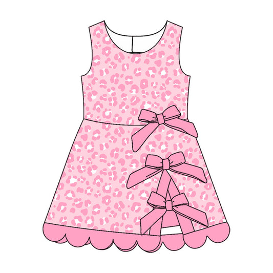 Preorder MOQ 5 pcs Each Style Colorful Leopard Bows Scallop Edge Yoga Girl's Dress Kids Matching Clothes