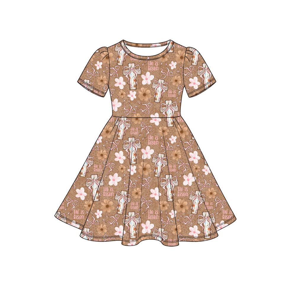 Preorder MOQ 5 pcs Each Style He is Risen Easter Cross Flower Kids Matching Clothes