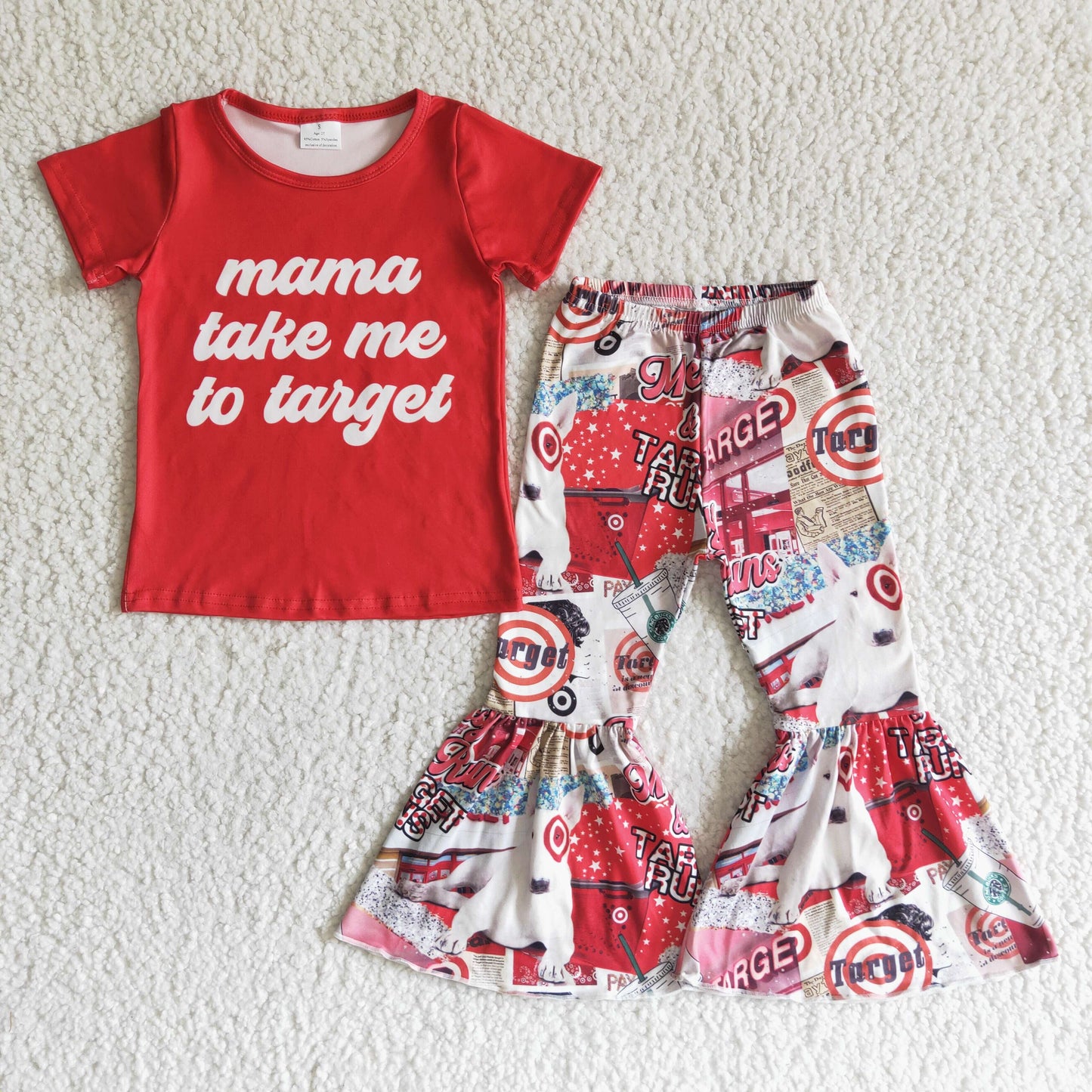 Clearance GSPO0006 mama take me to taiget. Red short-sleeved flare suit