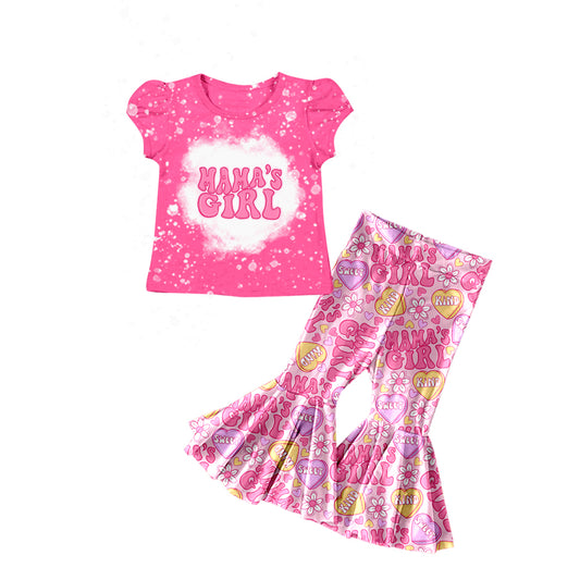 preorder GSPO1276  Pink Valentine Mama's girl love Girls Short Sleeve Pants Outfits