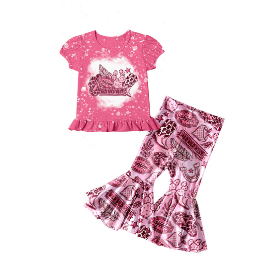 preorder GSPO1341 Pink Wild West Western Girls Short Sleeve Pants Outfits