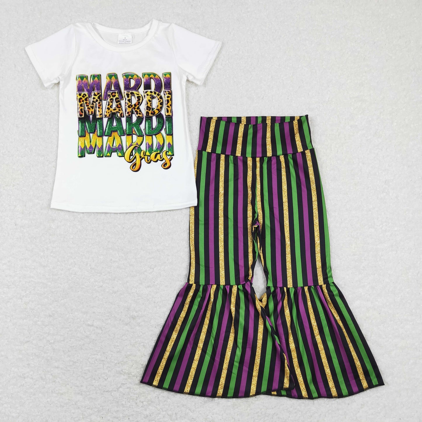 GSPO1394 2pcs Mardi Gras Yellow Green  purple 2Pcs  Girls Short Sleeve Pants Outfits