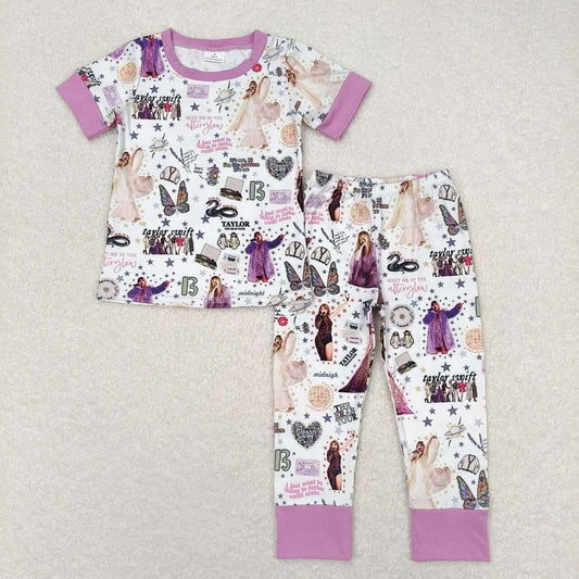 GSPO1447  Taylor Purple White Short Sleeve Pants Girls Set RTS 202508