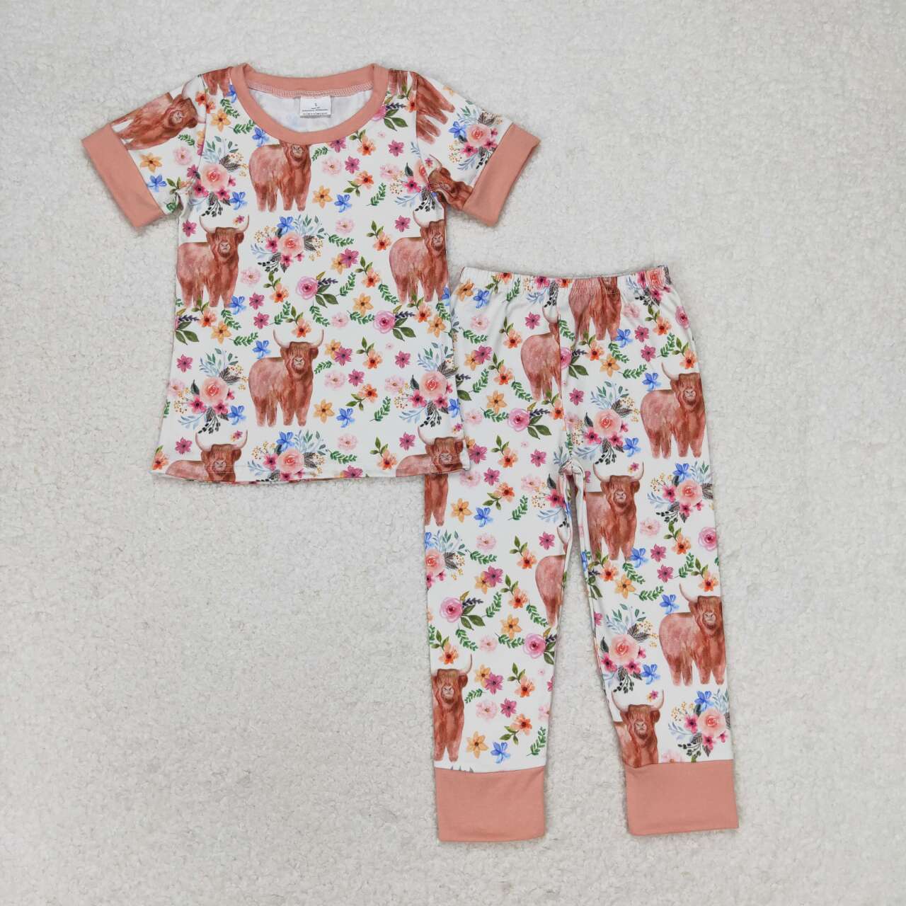 GSPO1439 Mountain cow head flower rice brown short-sleeved trousers pajamas set high quality wholesale set clothing girls